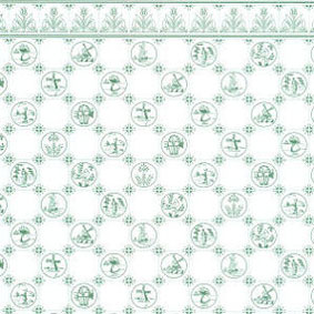 Dollhouse Miniature Wallpaper:1/2" Scale Dutch Tile, Green On White